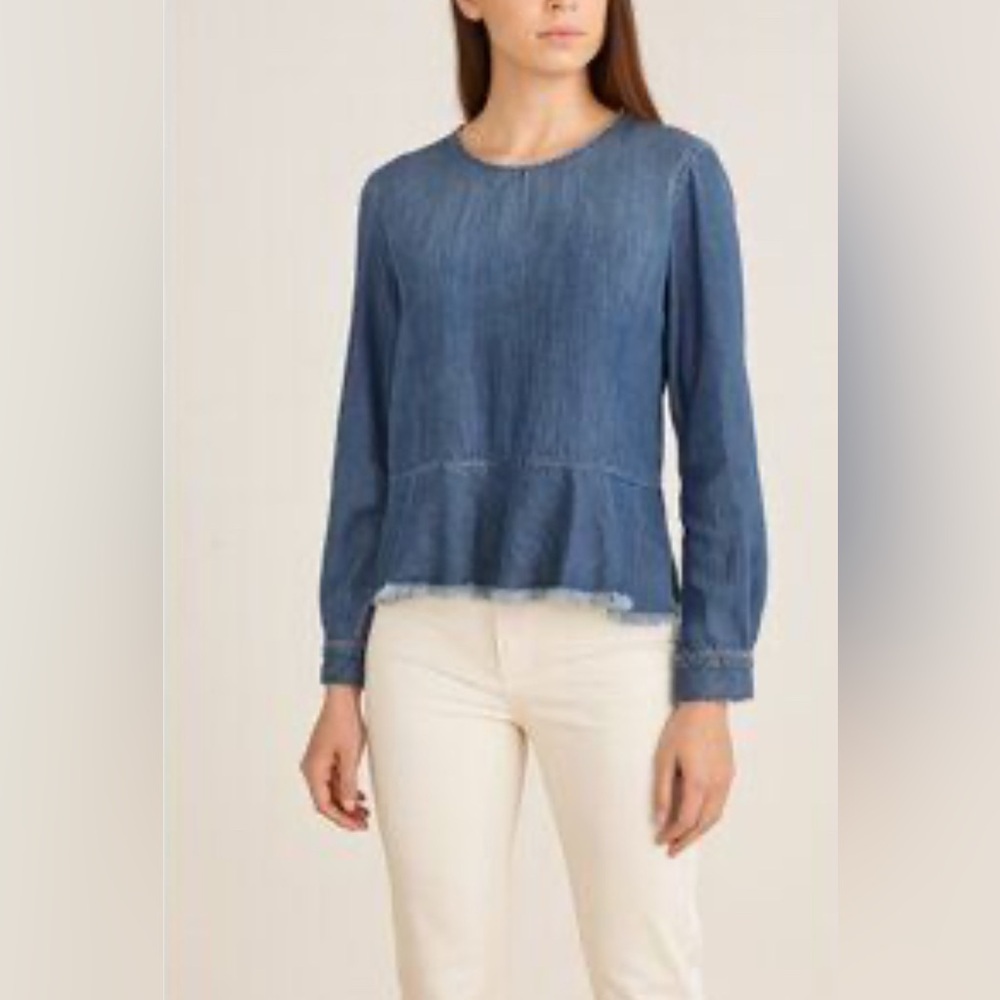Cloth & Stone Anthropologie Women's Denim Peplum Top Back Buttons XS